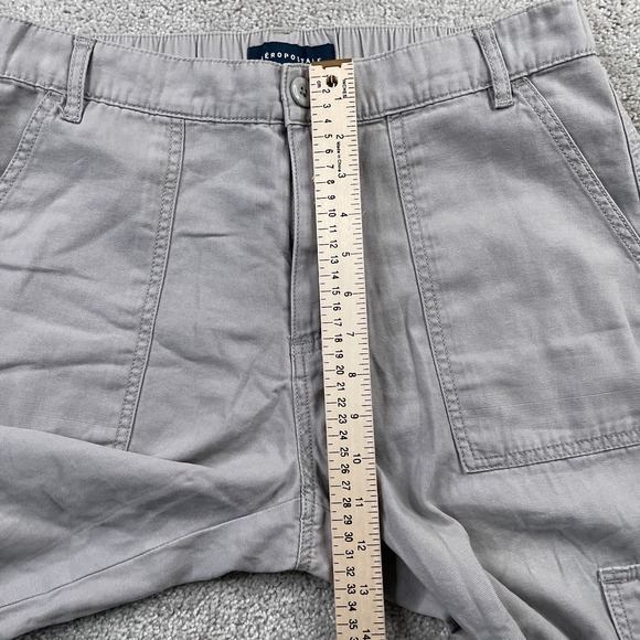 Aeropostale Pants Womens Medium Short Grey Canvas Utility Cargo Wide Leg Baggy - Picture 8 of 16